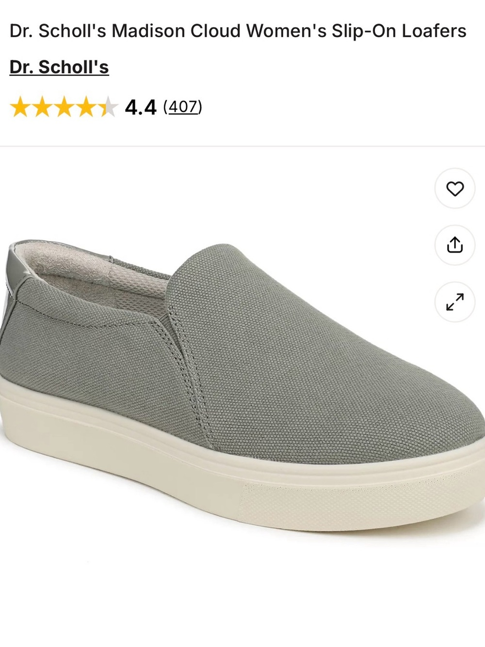 Dr. Scholl's Slip-On Loafers in Gray Green Canvas with Cream Sole